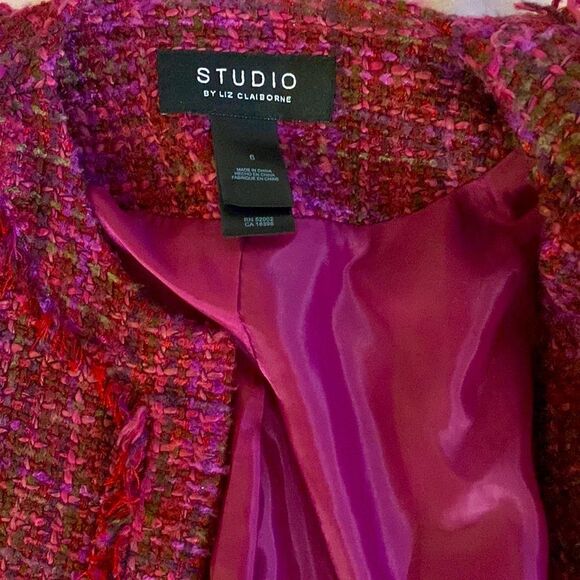 🌷 Studio by Liz Claiborne🌷Vibrant Tweed Fringe Jacket Blazer - Picture 6 of 7